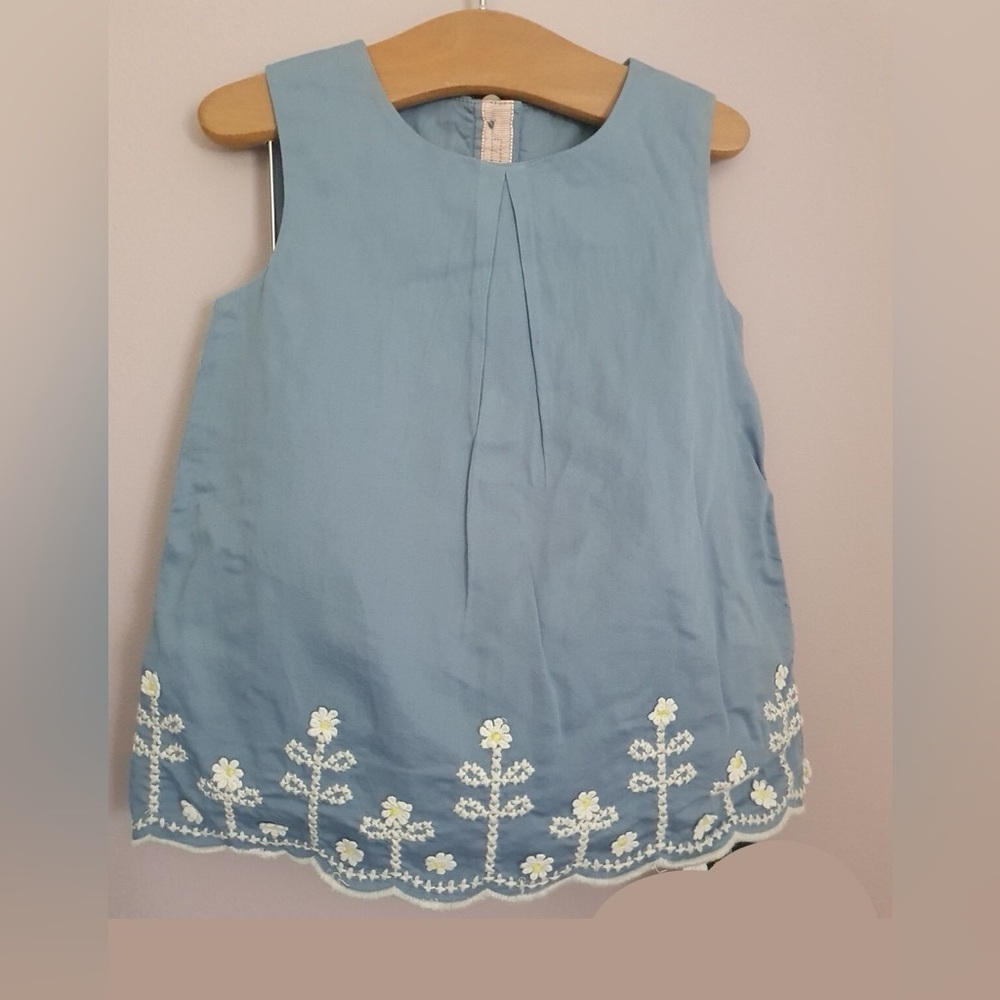 Blue and White Embroidered Dress with Floral Details 18-24 Months